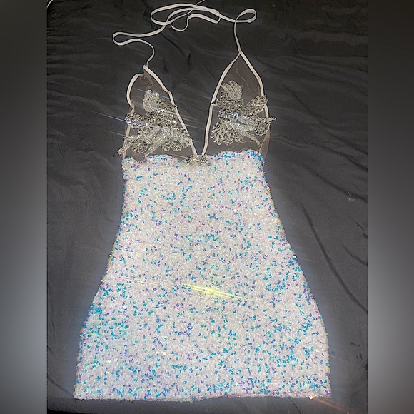 Dresses & Skirts - Custom sequin mini dress with nude top and rhinestones